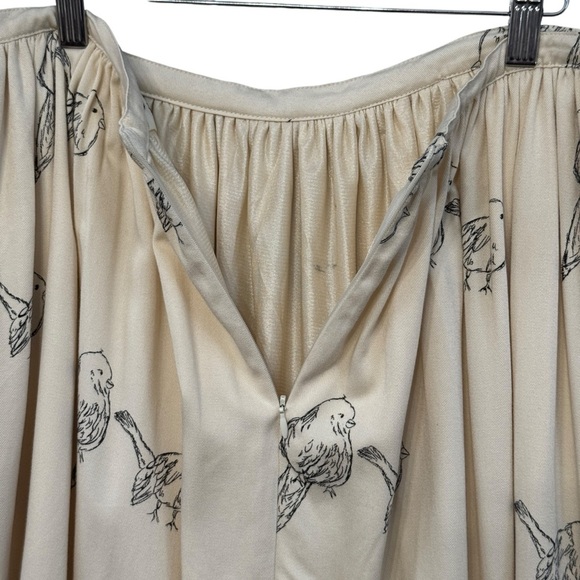 PepaLoves Bird Print Midi Skirt Cream Black Sketch Print Rayon Size 3 Medium - Picture 4 of 8
